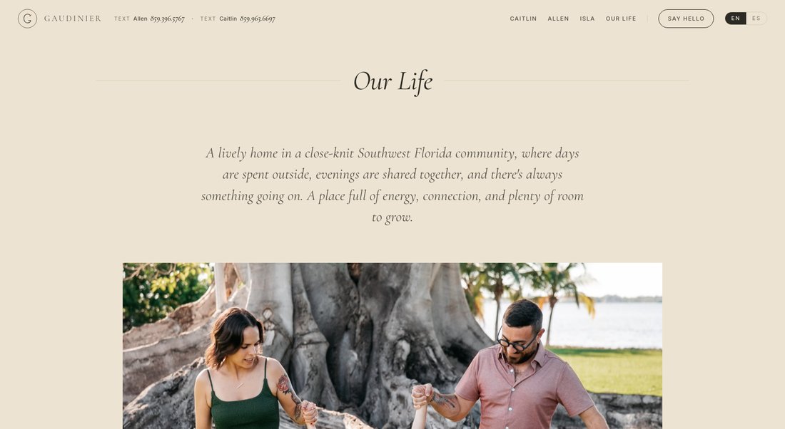The Our Life page from the Gaudinier family website